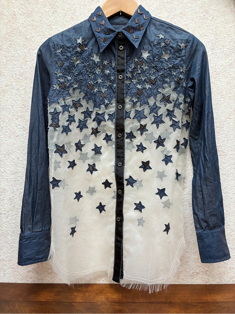 Diesel Navy & White Star-Embroidered Button-Up Top